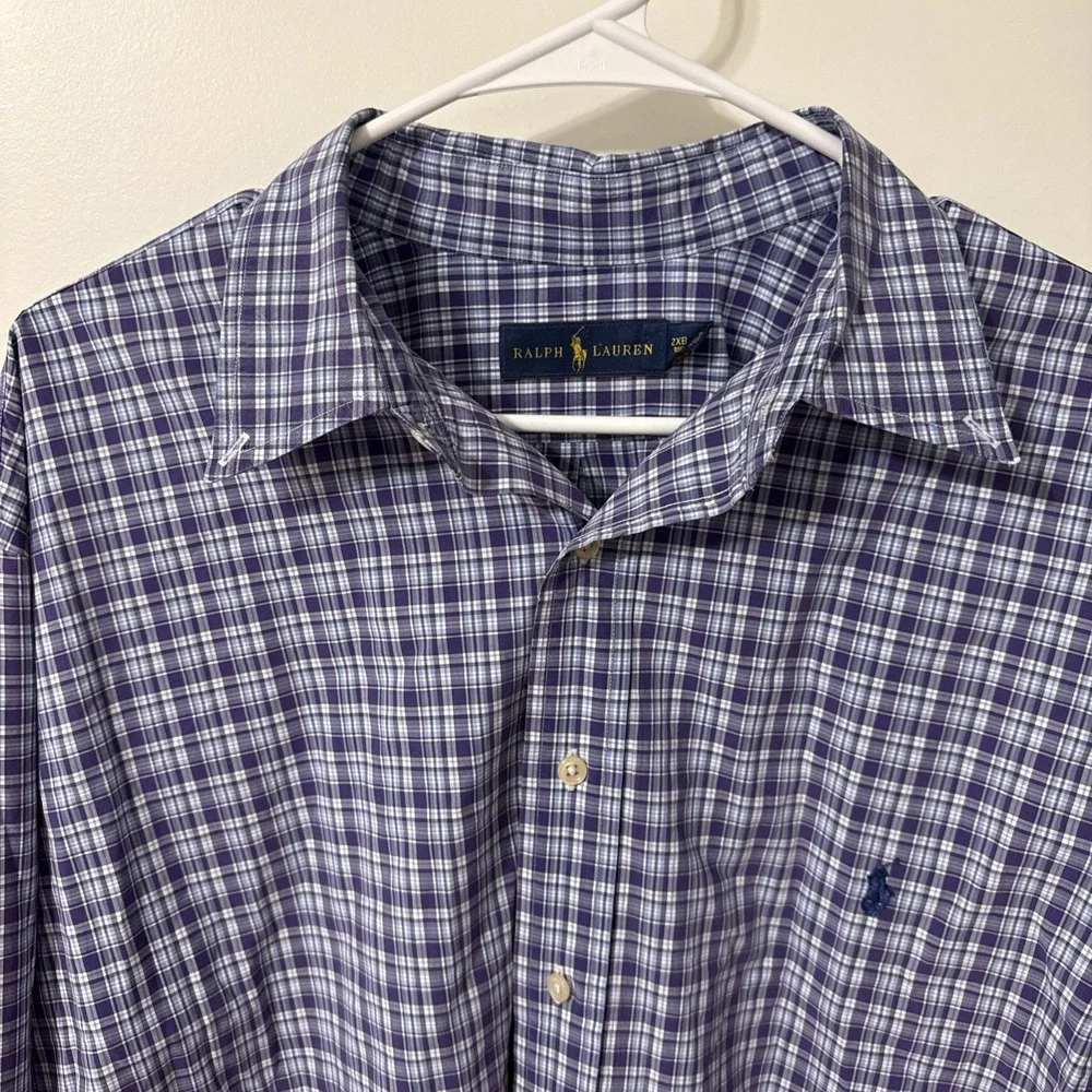 Polo Ralph Lauren Men's 2XB Purple Plaid Classic Fit Perf Button Down Shirt